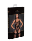 Tulle Bodysuit with Patterned Flock Embroidery - Black - K. P.
