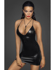Power Wetlook Mini Dress with Lace Up Back - Black - K. P.