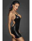 Power Wetlook Mini Dress with Lace Up Back - Black - K. P.