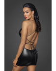 Power Wetlook Mini Dress with Lace Up Back - Black - K. P.