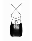 Power Wetlook Mini Dress with Lace Up Back - Black - K. P.