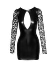 Power Wetlook Short Dress with Lace Sleeves - Black - K. P.
