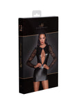 Power Wetlook Short Dress with Lace Sleeves - Black - K. P.