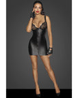 Power Wetlook Mini Dress with Lace Chest & Two Way Zipper - Black - K. P.