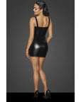 Power Wetlook Mini Dress with Lace Chest & Two Way Zipper - Black - K. P.