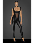 Power Wetlook Overall with Tulle Panel - Black - K. P.