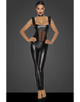 Power Wetlook Overall with Tulle Panel - Black - K. P.