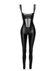 Power Wetlook Overall with Tulle Panel - Black - K. P.