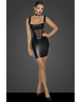 Power Wetlook Short Dress with Front Tulle Inserts - Black - K. P.