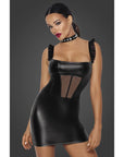 Power Wetlook Short Dress with Front Tulle Inserts - Black - K. P.