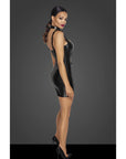 Power Wetlook Short Dress with Front Tulle Inserts - Black - K. P.