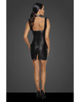 Power Wetlook Short Dress with Front Tulle Inserts - Black - K. P.