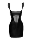 Power Wetlook Short Dress with Front Tulle Inserts - Black - K. P.