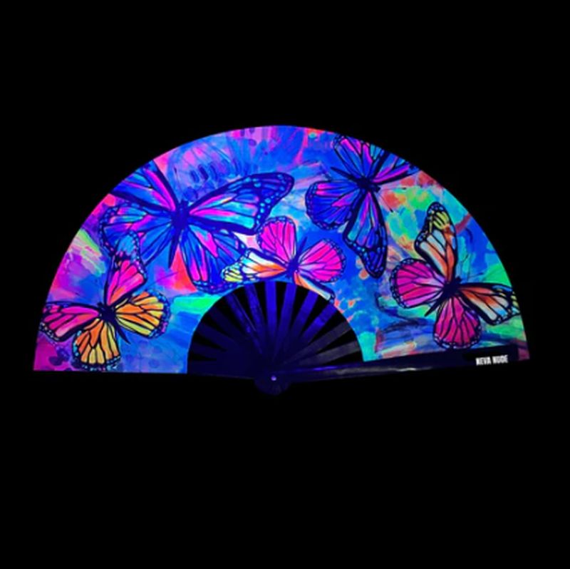 Flutter By Butterfly Blacklight Folding Fan - Multi-Colour - K. P.