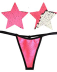Bitchin Neon Pink and Silver Blacklight Sequin Pastie and Panty Set - Pink - K. P.