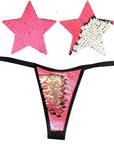 Bitchin Neon Pink and Silver Blacklight Sequin Pastie and Panty Set - Pink - K. P.