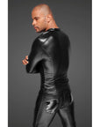 Power Wetlook Mens Jacket with Pleated PVC Epaulets - Black - K. P.