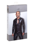 Power Wetlook Mens Jacket with Pleated PVC Epaulets - Black - K. P.