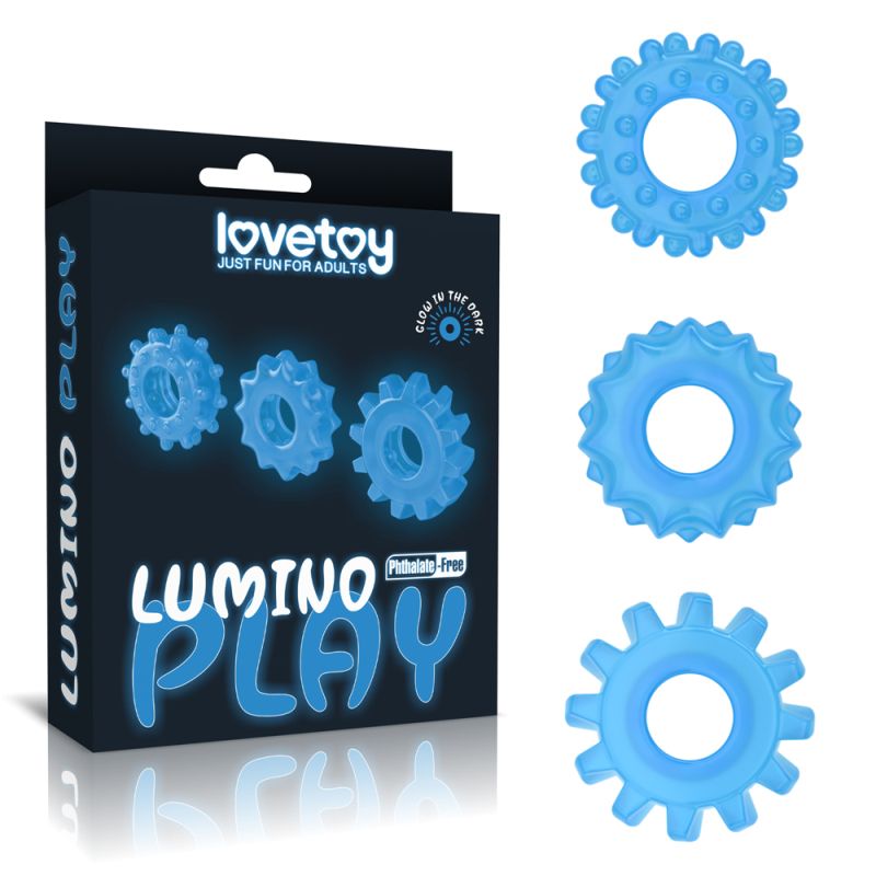 Lumino Play Penis Rings 3 Pieces - Blue - K. P.