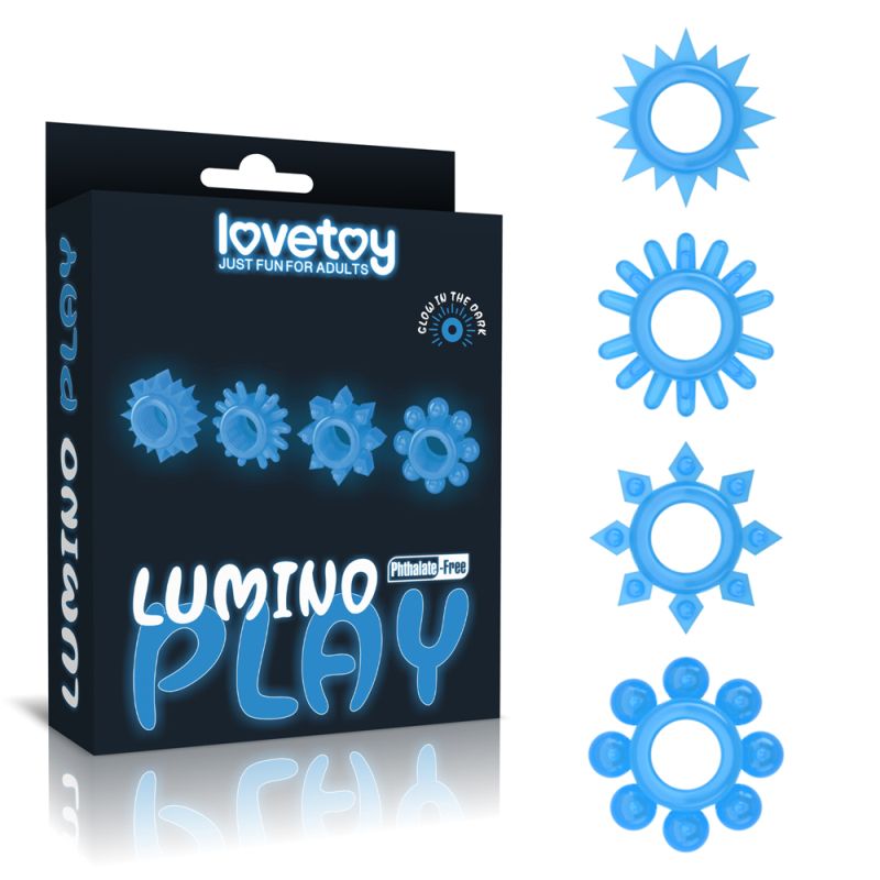 Lumino Play Penis Rings 4 Pieces - Blue - K. P.