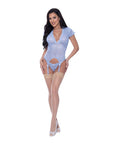 Cap Sleeve Basque and Thong Set - Blue - K. P.