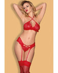 Sofia 4 Piece Bra, Garter, Thong & Stocking Set - Red - K. P.