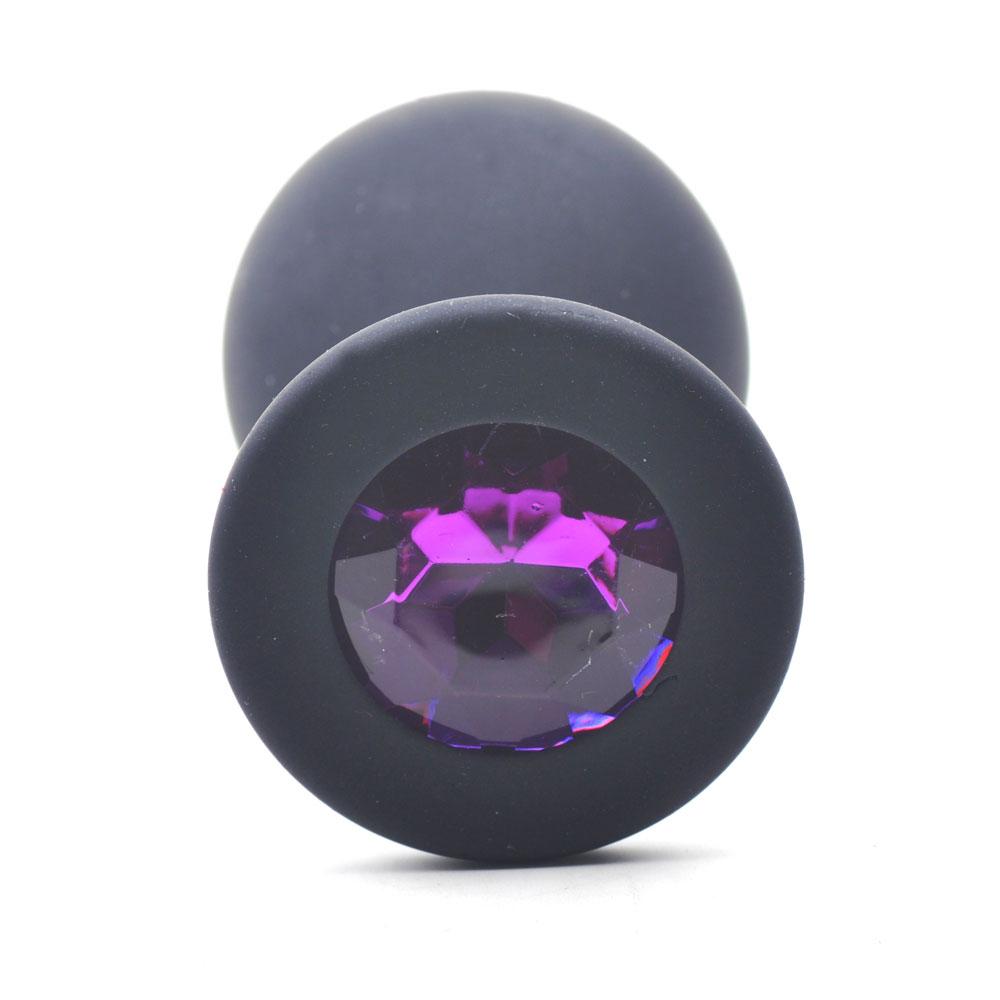 Black Silicone Anal Plug Medium w/ Purple Diamond - K. P.