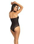 Stretch Wetlook Mesh Panel Bodysuit - Black - K. P.