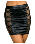 Stretch Wetlook Mesh Criss Cross Skirt - Black - K. P.