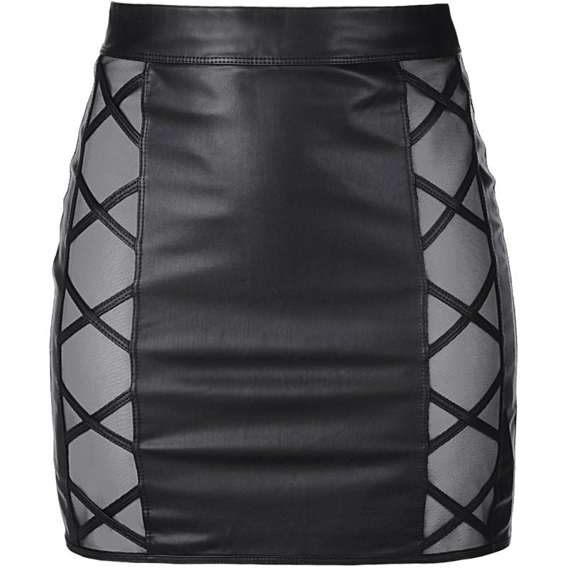 Stretch Wetlook Mesh Criss Cross Skirt - Black - K. P.