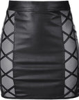 Stretch Wetlook Mesh Criss Cross Skirt - Black - K. P.