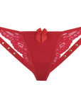 Microfiber and Lace G-String with Studs - Red - K. P.
