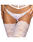 Microfiber and Lace G-String with Studs - White - K. P.