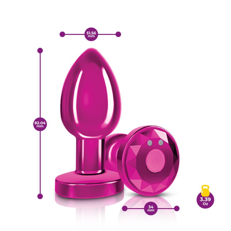 Cheeky Charms - Rechargeable Vibrating Metal Butt Plug with Remote - Medium - Pink - K. P.
