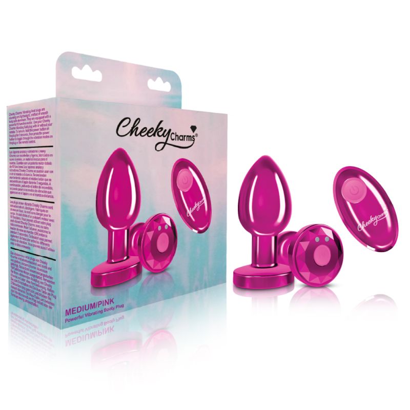 Cheeky Charms - Rechargeable Vibrating Metal Butt Plug with Remote - Medium - Pink - K. P.