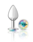 Cheeky Charms Silver Round Butt Plug w Clear Iridescent Jewel Large - K. P.