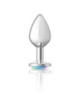 Cheeky Charms Silver Round Butt Plug w Clear Iridescent Jewel Large - K. P.