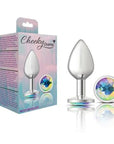 Cheeky Charms Silver Round Butt Plug w Clear Iridescent Jewel Large - K. P.