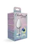 Cheeky Charms Silver Round Butt Plug w Clear Iridescent Jewel Large - K. P.