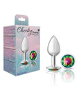 Cheeky Charms Silver Round Butt Plug w Rainbow Jewel Small - K. P.