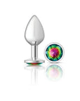 Cheeky Charms - Round Butt Plug with Rainbow Jewel - Medium - Silver - K. P.
