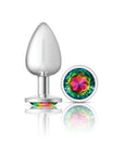 Cheeky Charms - Round Butt Plug with Rainbow Jewel - Large - Silver - K. P.