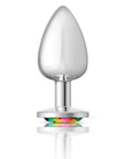 Cheeky Charms - Round Butt Plug with Rainbow Jewel - Large - Silver - K. P.
