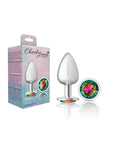 Cheeky Charms - Round Butt Plug with Rainbow Jewel - Large - Silver - K. P.