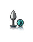 Cheeky Charms - Round Butt Plug with Teal Jewel - Small - Gunmetal - K. P.