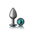 Cheeky Charms - Round Butt Plug with Teal Jewel - Medium - Gunmetal - K. P.