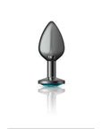 Cheeky Charms - Round Butt Plug with Teal Jewel - Medium - Gunmetal - K. P.