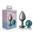Cheeky Charms - Round Butt Plug with Teal Jewel - Medium - Gunmetal - K. P.