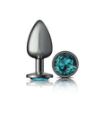 Cheeky Charms - Round Butt Plug with Teal Jewel - Large - Gunmetal - K. P.
