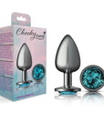 Cheeky Charms - Round Butt Plug with Teal Jewel - Large - Gunmetal - K. P.